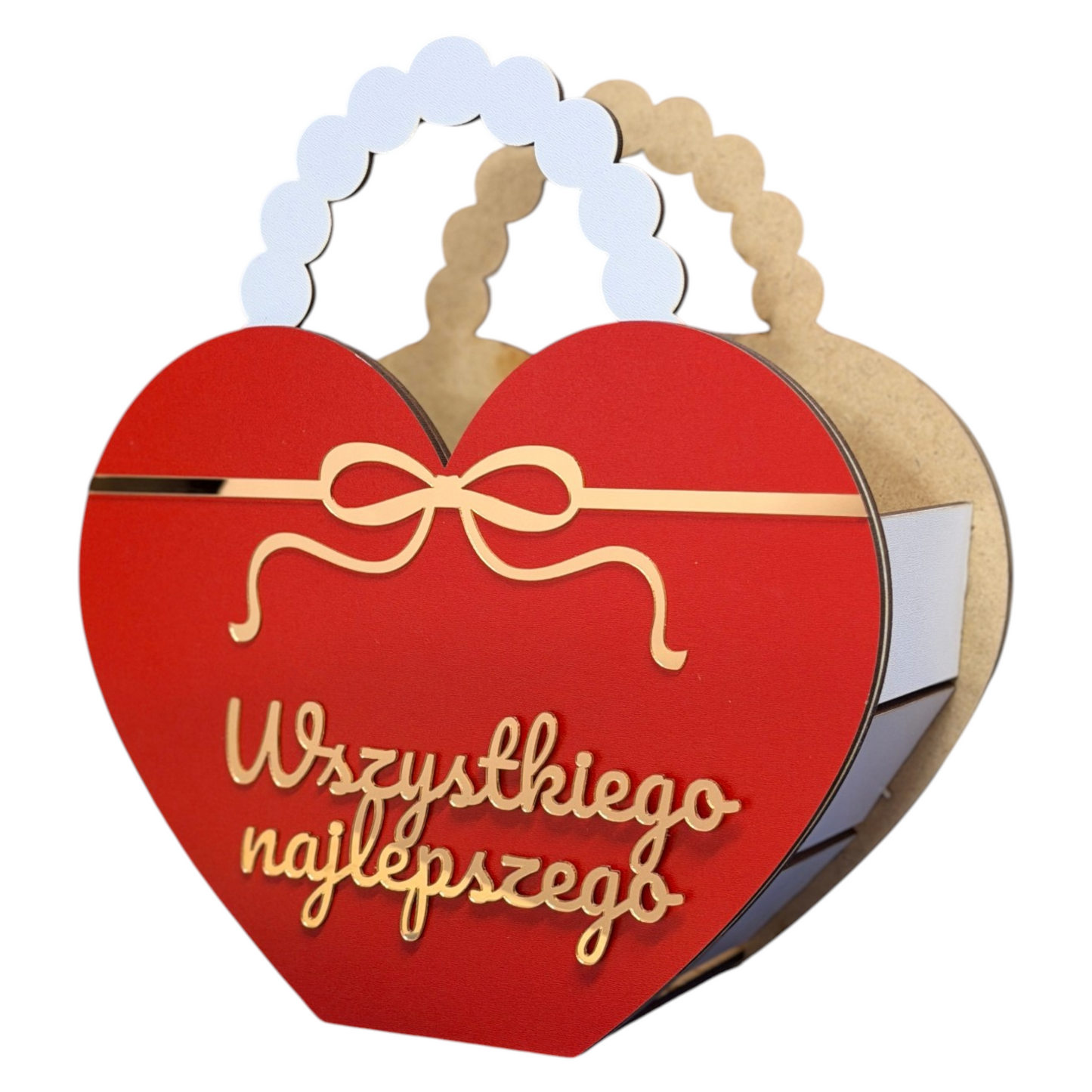 Pudełko prezentowe, Flowerbox - Czerwone Serce, Złoty Napis Do Wyboru