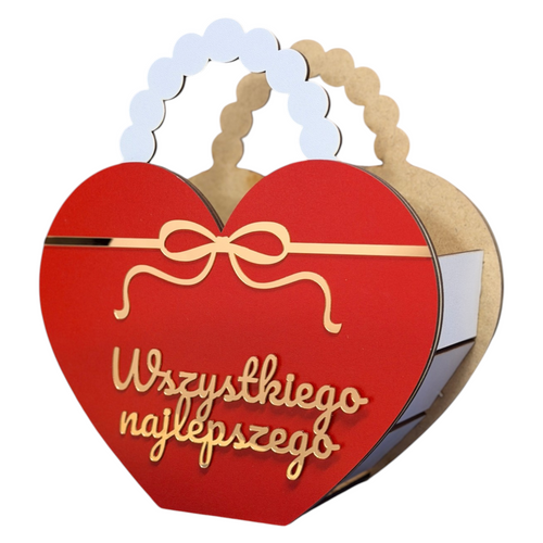 Pudełko prezentowe, Flowerbox - Czerwone Serce, Złoty Napis Do Wyboru