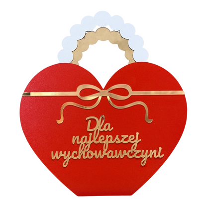 Pudełko prezentowe, Flowerbox - Czerwone Serce, Złoty Napis Do Wyboru