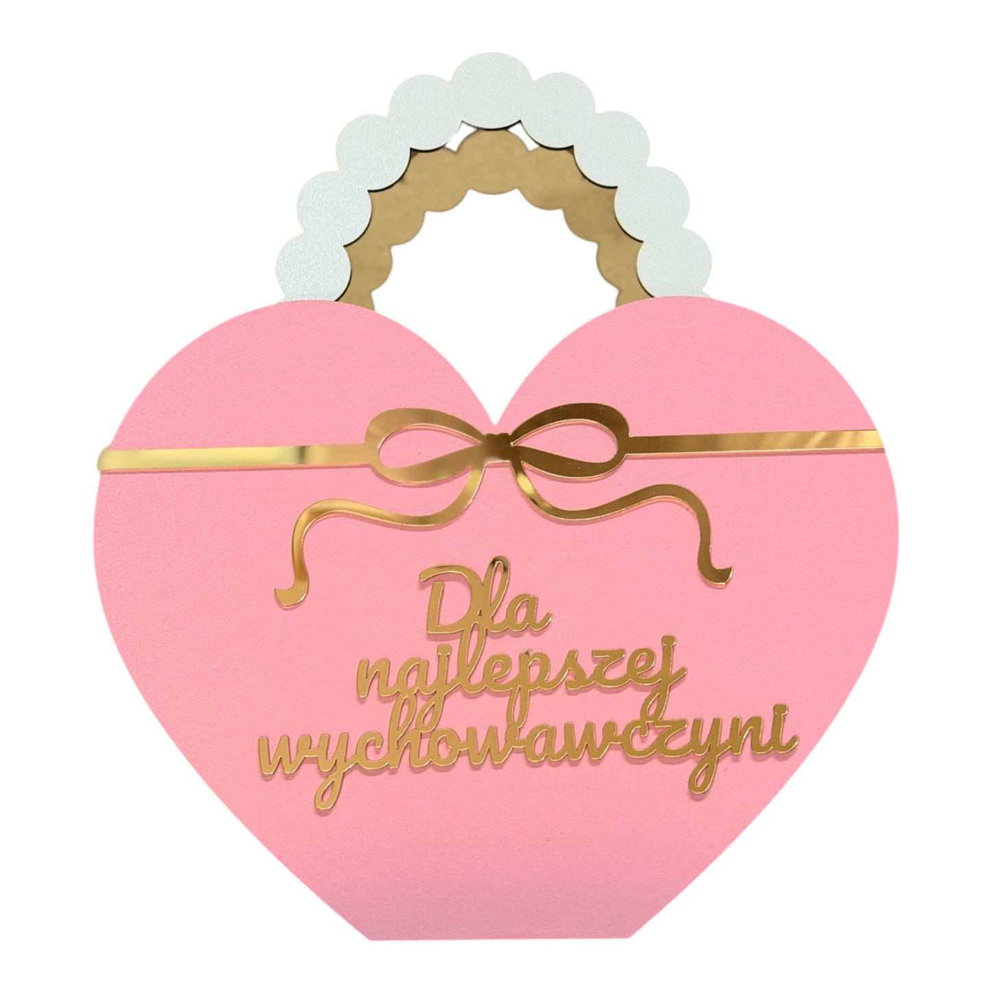 Pudełko prezentowe, Flowerbox  - Różowe Serce, Złoty Napis Do Wyboru