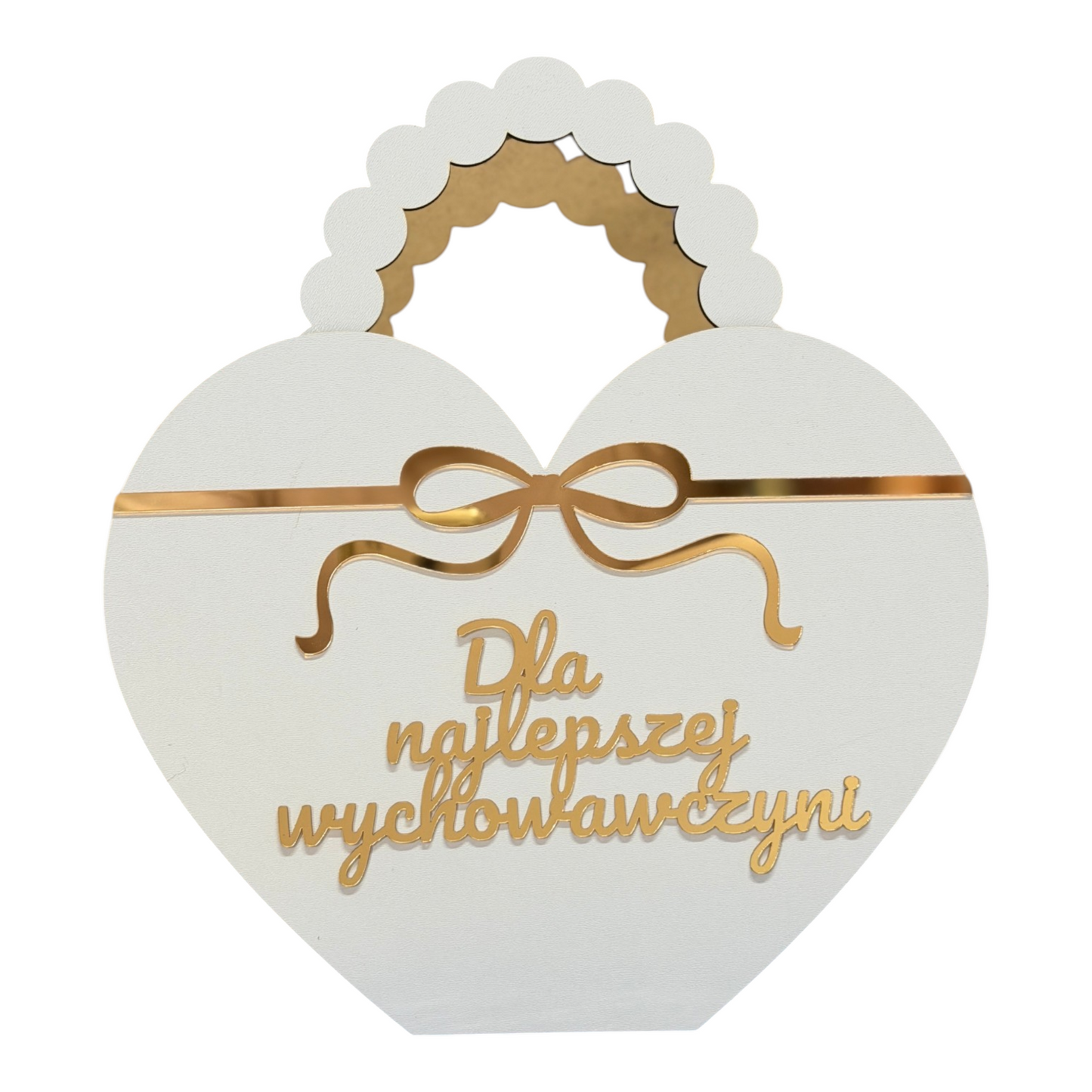 Pudełko Prezentowe, Flowerbox  –Białe Serce, Złoty Napis Do Wyboru