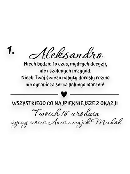 Prezent na urodziny DREWNIANA KARTKA GRAWER personalizowana 1-99 BILET